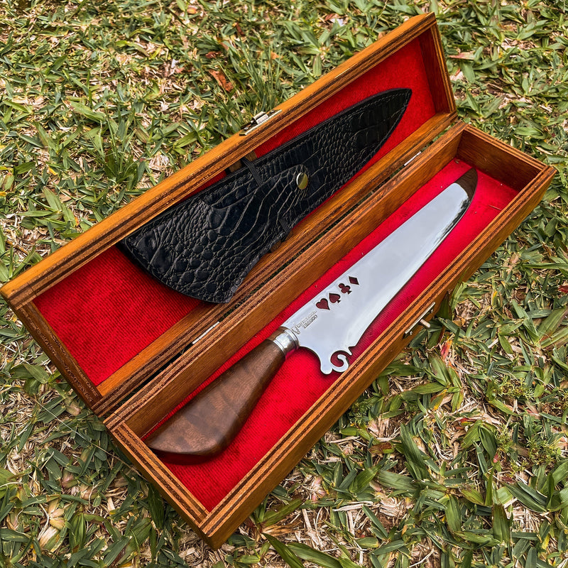 Faca Artesanal Premium para Churrasco NAIPS + Caixa em Madeira + Case em couro